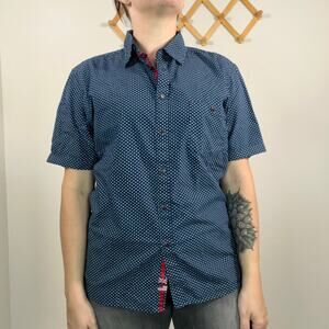 Lon NYC Star Pattern Short Sleeve Button Up Shirt Medium